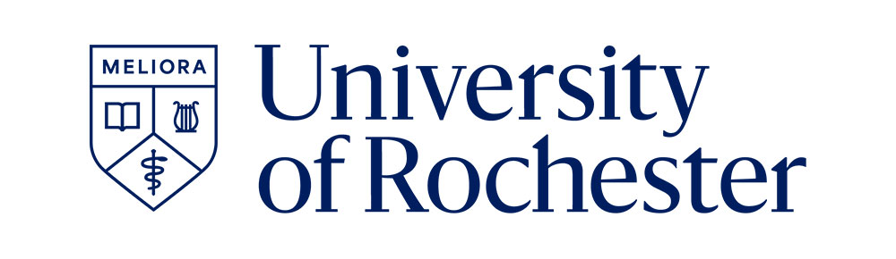 University of Rochester logo featuring a shield crest with the motto 'Meliora' and the university name in dark blue.