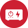 ed circular icon featuring a white UPS (uninterruptible power supply) unit with power and lightning bolt symbols.